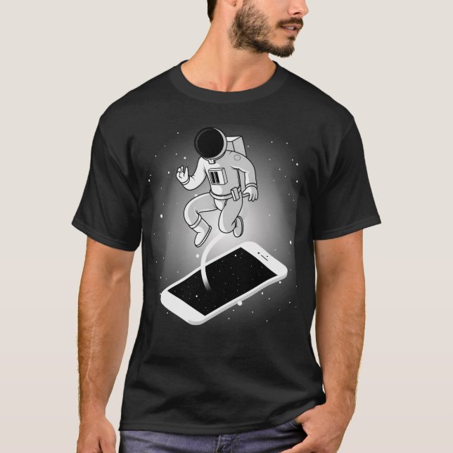 Camiseta Astronauta Voador Fora Da Tela 3D Do Iphone (Frente)