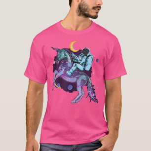 Camiseta Astronautas Cavalgam um Unicórnio Mágico no Espaço