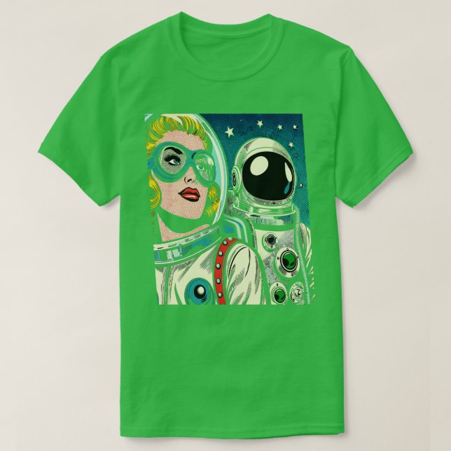 Camiseta Astronautas de Arte no Estilo de Histórias em Quad (Frente do Design)