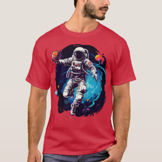 Camiseta Astronautas jogando basquete no espaço