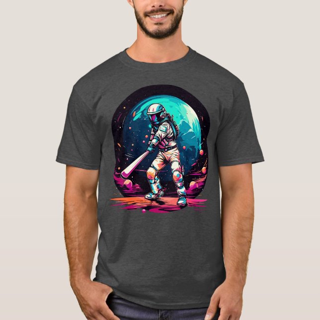 Camiseta Astronautas jogando beisebol no espaço (Frente)