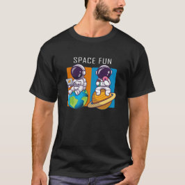 Camiseta astronautas se divertindo no espaço, ilustração