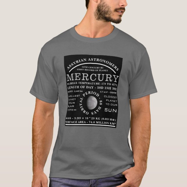 Camiseta Astronomia Detalhada do Planeta Mercúrio (Frente)
