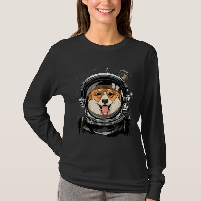 Camiseta Astronomia Espacial de Exploração do Cão de Corgi (Frente)