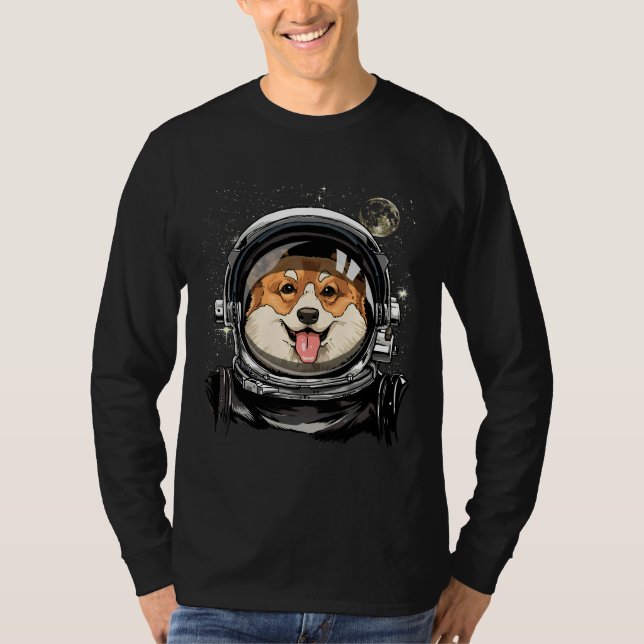 Camiseta Astronomia Espacial de Exploração do Cão de Corgi (Frente)