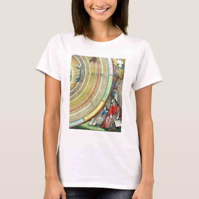 Camiseta Astrônomo, detalhe de um mapa dos planetas, f (Frente)