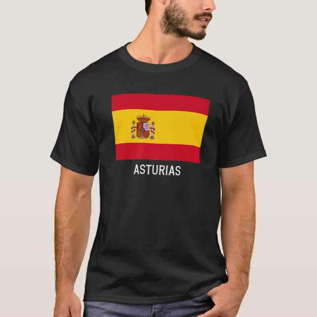 Camiseta Astúrias Bandeira Espanha Emblem Bandera Crest (Frente)