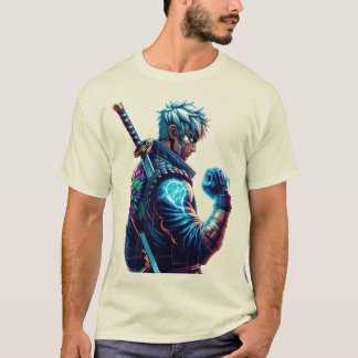 Camiseta Atacar Primeiro. Queimar Brighter." Cyberpunk Anim