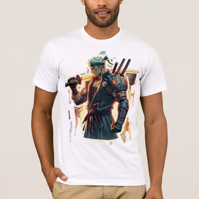 Camiseta Atacar Primeiro. Queimar Brighter." Cyberpunk Anim (Frente)