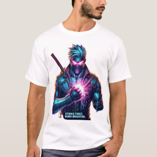 Camiseta Atacar Primeiro. Queimar Brighter." Cyberpunk Anim