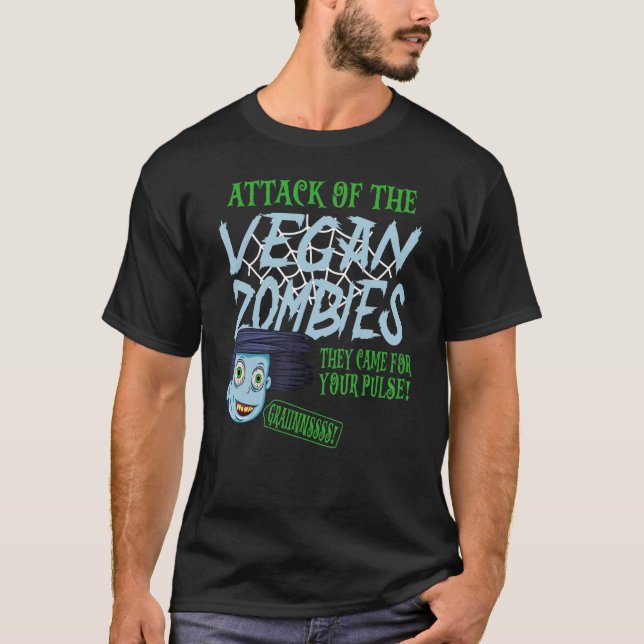 Camiseta Ataque Aos Zombies Vegetarianos Vegan Hallo (Frente)