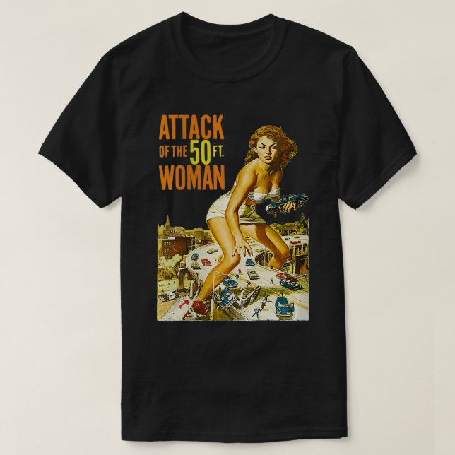 Camiseta Ataque Às Mulheres Da Mulher De 50 Pés VNeck (Frente do Design)