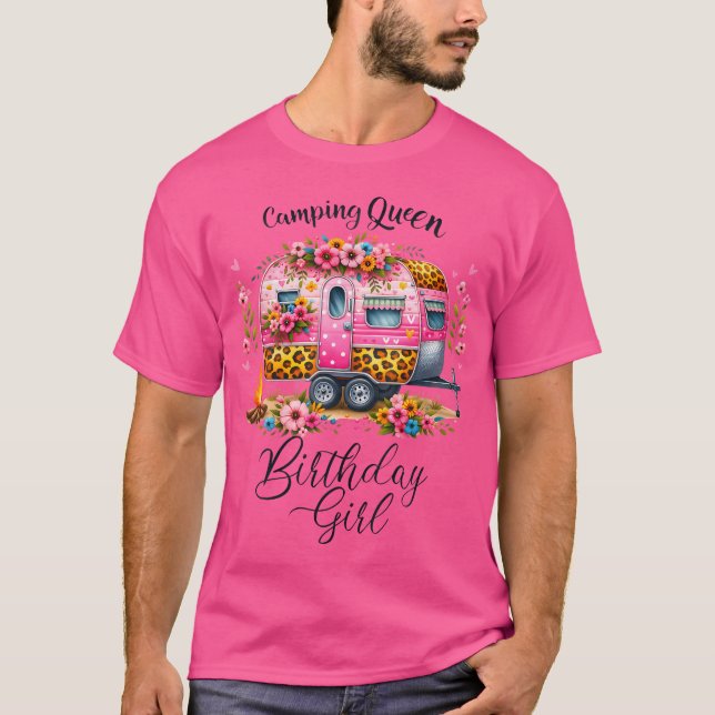 Camiseta Ataque de Aniversário Rainha Camp Rosa Van Birthd (Frente)