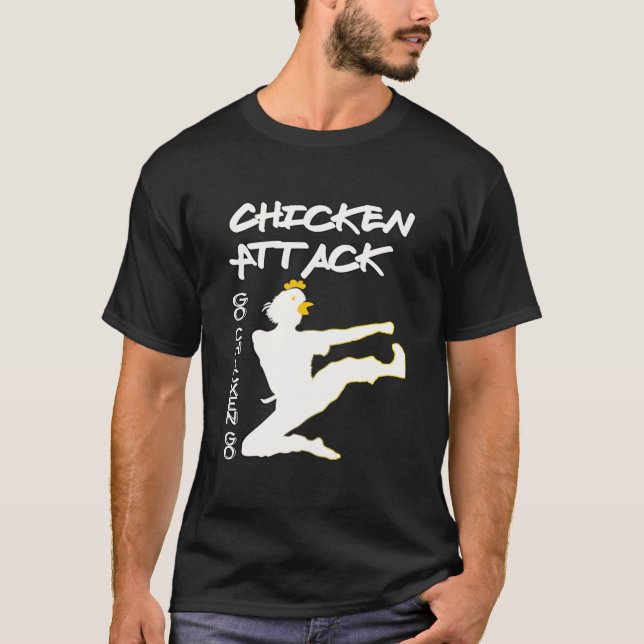 Camiseta Ataque de frango Ir Galinha Ir Memória Ninja Branc (Frente)