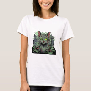 Camiseta Ataque de Gato Zombie - Mulher Gato de Halloween C