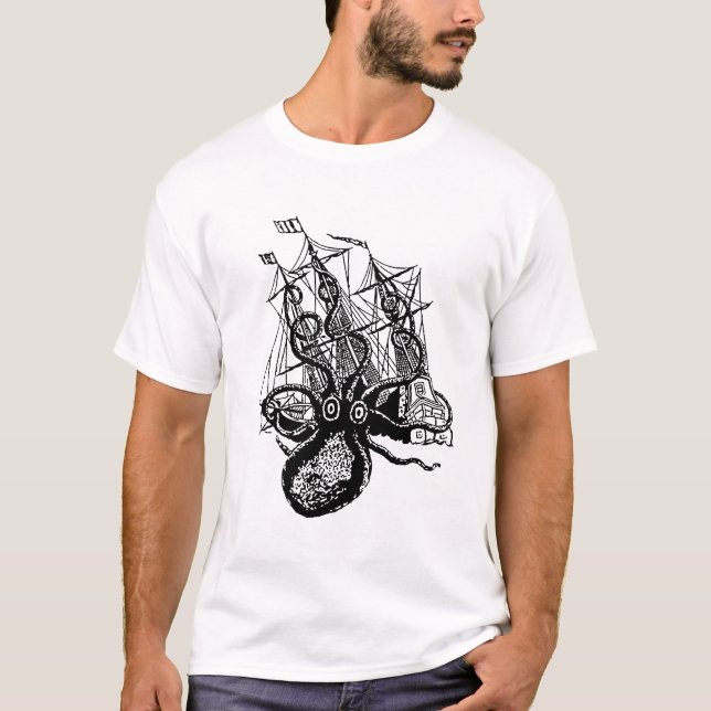 Camiseta Ataque de Kraken! Ataque gigante do polvo (Frente)