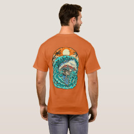 Camiseta Ataques de Tubarão ao Esqueleto Surfista na Praia 