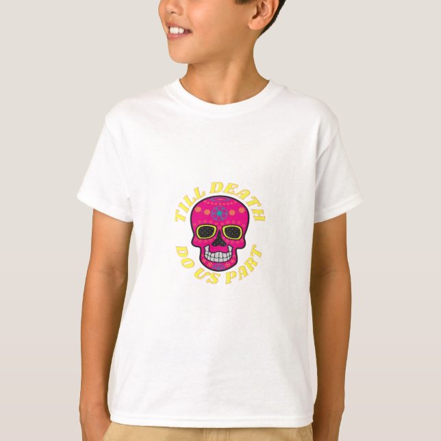 Camiseta Até a morte nos deixar clássicos - Casamento gótic (Frente)