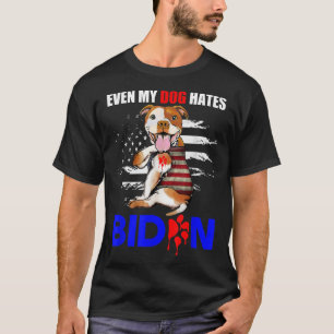 Camiseta Até Meu Cachorro Odeia Biden USA Flag Pitbull T Sh