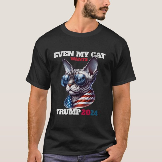 Camiseta Até O Meu Gato Sphynx Quer O Gato Patriótico Trump (Frente)
