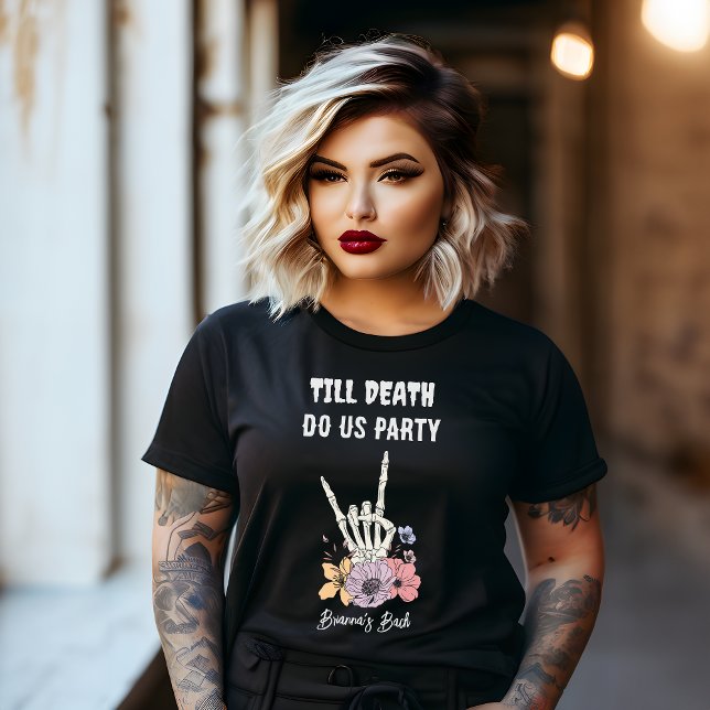 Camiseta Até que a morte nos faça festa de solteira (Till death do us party gothic grunge moody bachelorette party personalized T-Shirt bridesmaids gifts)