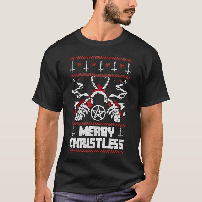 Camiseta Ateístas Anti-Religião de Natal Feio Feliz Chris (Frente)