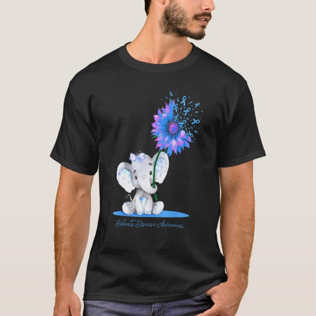 Camiseta Atenção à Doença de Behcts Elefante girassol (Frente)