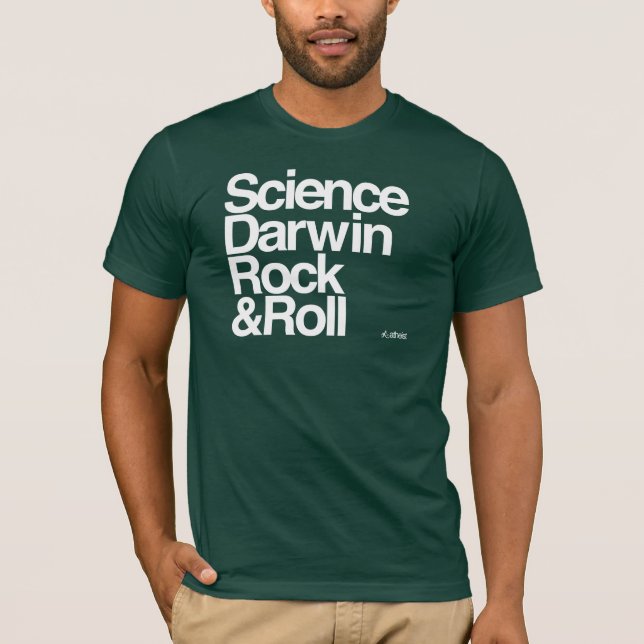 Camiseta Ateu - rock and roll de darwin da ciência (Frente)
