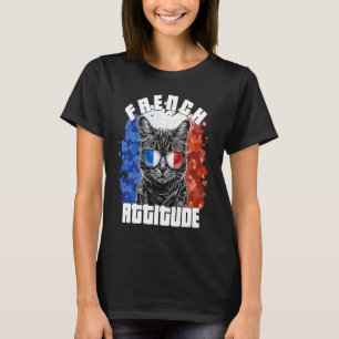 Camiseta Atitude Francesa  Gato Óculos de Sol Bandeira Fran