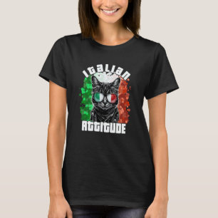 Camiseta Atitude Italiana Gato Óculos de Sol Bandeira Itáli