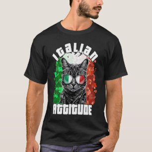 Camiseta Atitude Italiana Gato Óculos de Sol Bandeira Itáli