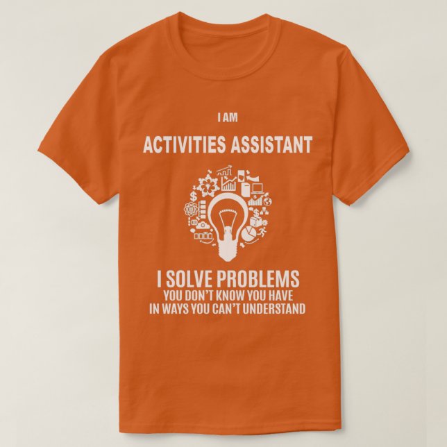 CAMISETA ATIVIDADES ASSISTENTES PROBLEMAS DE SOLUÇÃO BRANCO (Frente do Design)