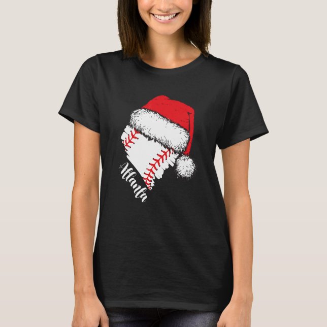 Camiseta Atlanta Baseball Heart Santa Hat Merry Christmas (Frente)