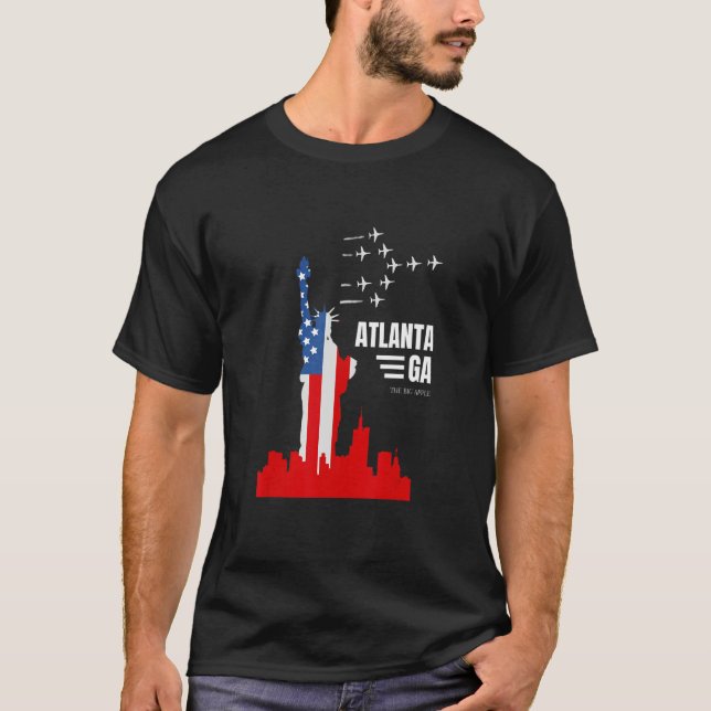 Camiseta Atlanta GA Estátua da Liberdade Bandeira Nome da C (Frente)