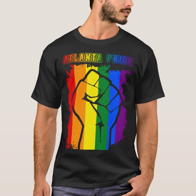 Camiseta Atlanta LGBT Pride Month LGBTQ Rainbow Flag Gay Le (Frente)