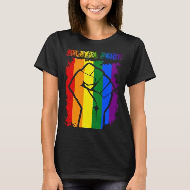 Camiseta Atlanta LGBT Pride Month LGBTQ Rainbow Flag Gay Le (Frente)