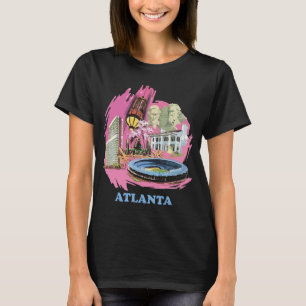 Camiseta Atlanta Skyline Rosa Pêssego Viagem Retro