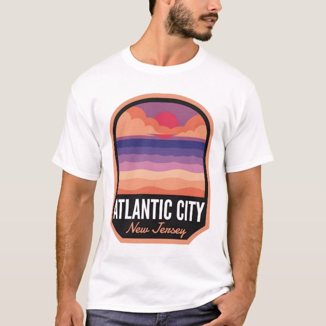 Camiseta Atlantic City Beach NJ Retro Sunset (Frente)