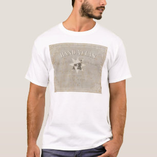 Camiseta Atlas da mão do frontispício das partes da terra