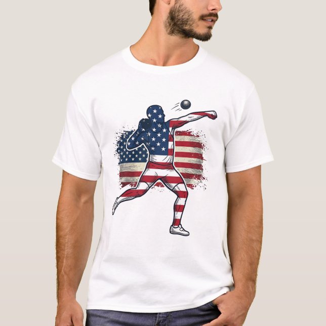 Camiseta Atleta Patriótico de Arremesso de Peso Desenho de  (Frente)