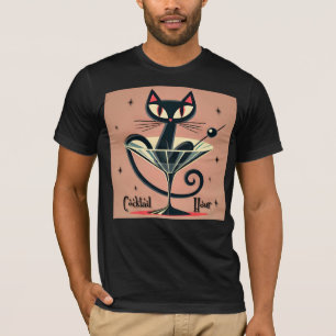 Camiseta Atomic Futuristic Space Age Black Cat Martini
