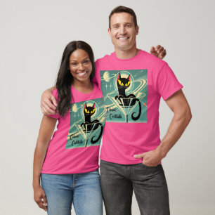 Camiseta Atomic Futuristic Space Age Black Cat Martini