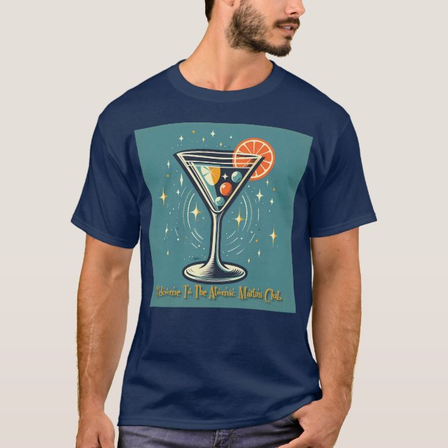 Camiseta Atomic Martini Club Retro Futuristic Cocktail (Frente)