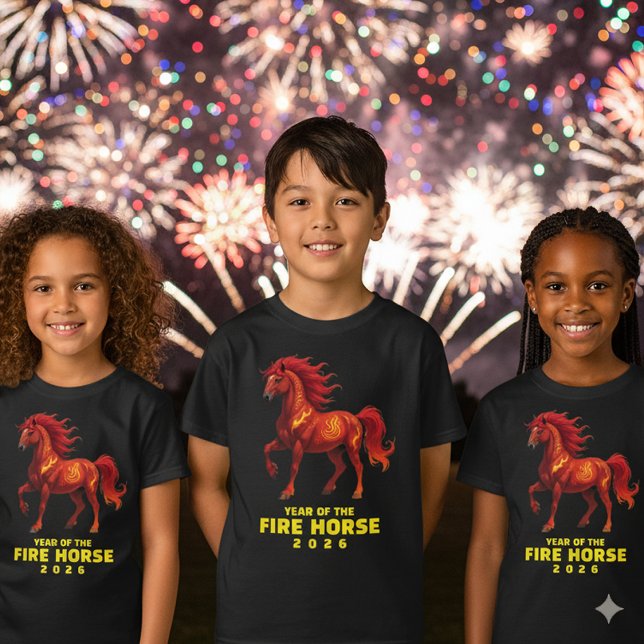 Camiseta Atordoamento do Ano Chinês do Cavalo de Fogo 2026 (Year of the Fire Horse 2026 Kids' T-Shirts Cover Photo)