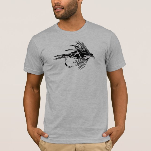 Camiseta Atração preta da pesca com mosca de Camo (Frente)
