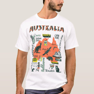 Camiseta Atrações australianas desenhadas à mão, posto tipo