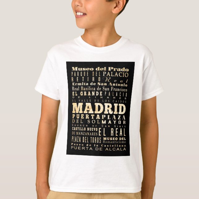 Camiseta Atrações e lugares famosos de Madrid, espanha (Frente)