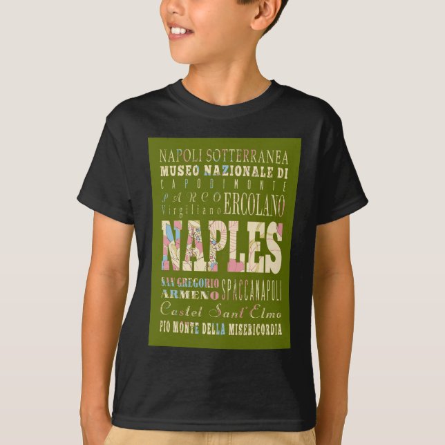 Camiseta Atrações e lugares famosos de Nápoles, Italia (Frente)