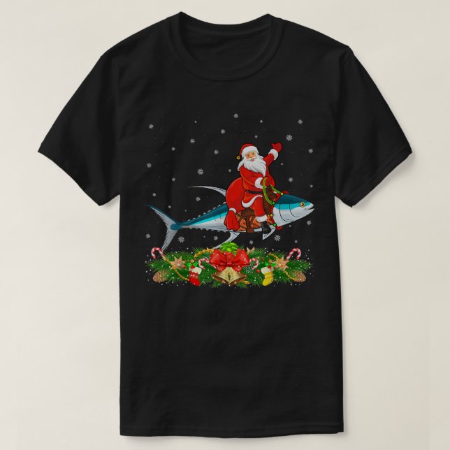 Camiseta Atum Peixe Sobrevoado Xmas Papais noeis Engraçados (Frente do Design)