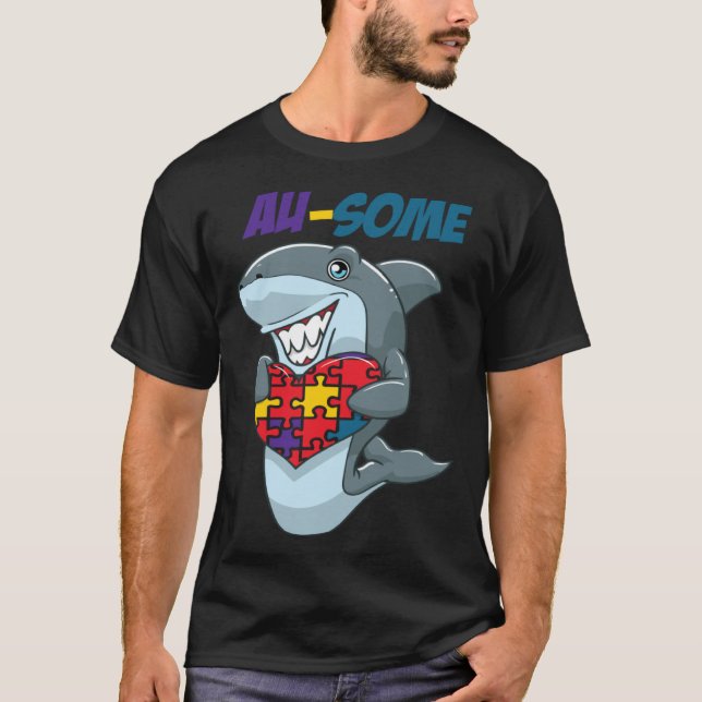 Camiseta Au Some Shark Awesome Autistic Puzzle Autism Aware (Frente)
